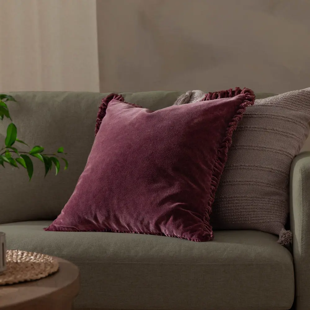 Bertie Washed Cotton Velvet Cushion Burnt Red 1