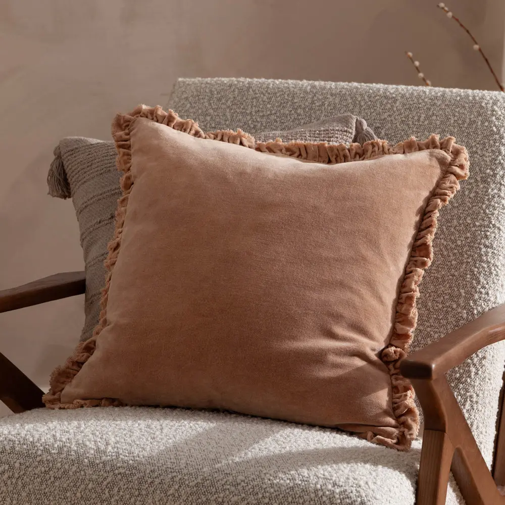 Bertie Washed Cotton Velvet Cushion Cashew 1