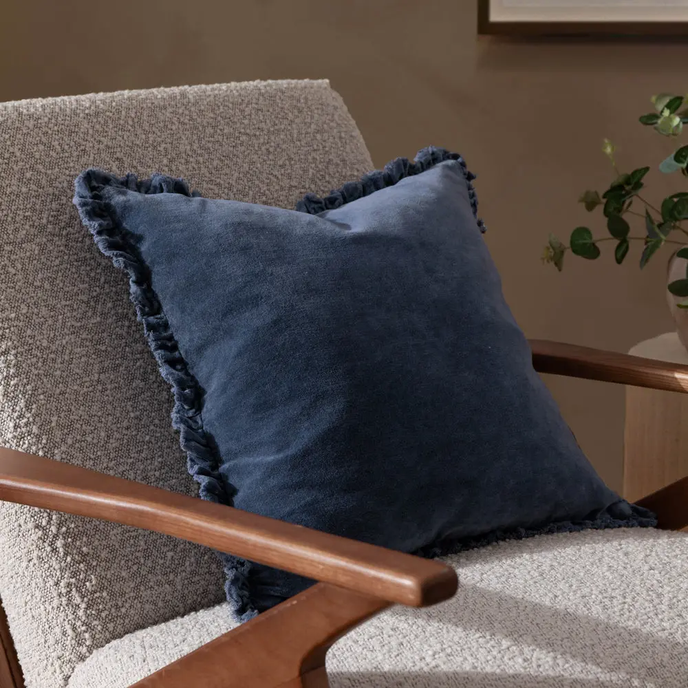 Bertie Washed Cotton Velvet Cushion Ink 1