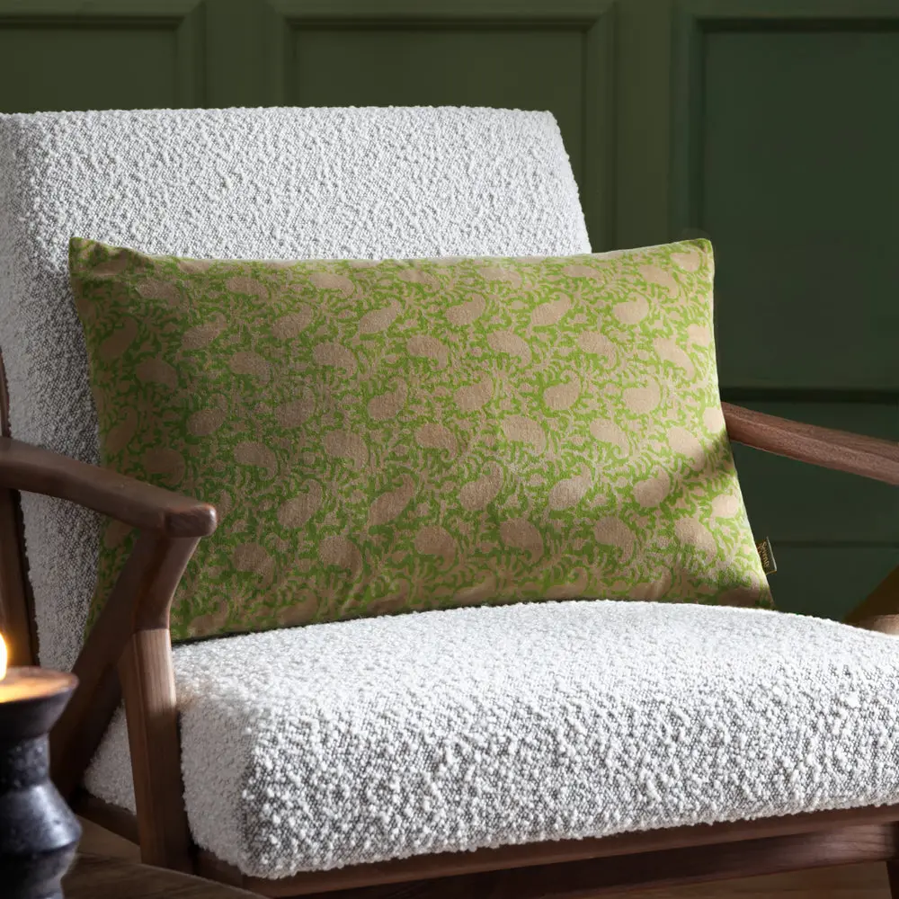 Boteh Printed Velvet Cushion Verdie/Natural 1