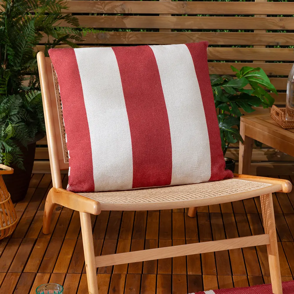 Deck Stripe Woven Outdoor Cushion White/Red 1