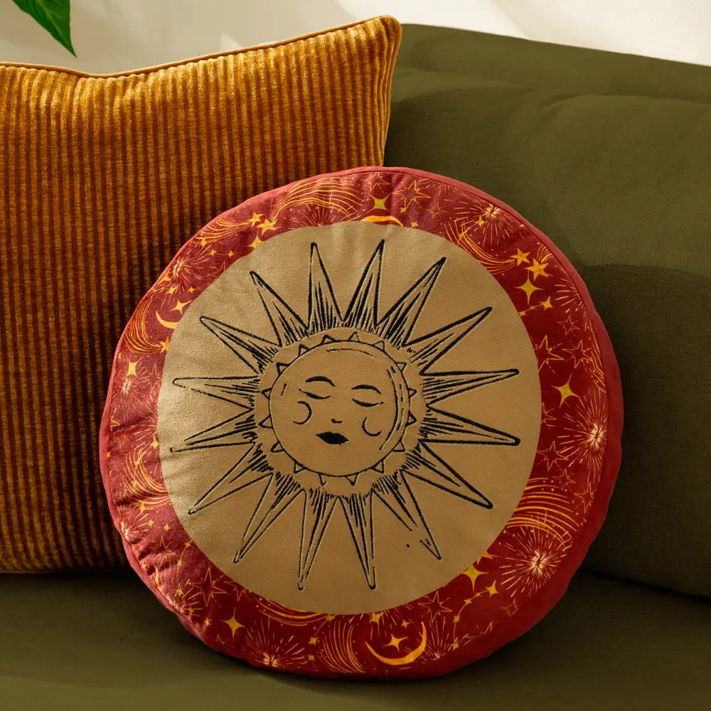 Ethereal Sun Velvet Round Cushion Gold Dust/Rust 1