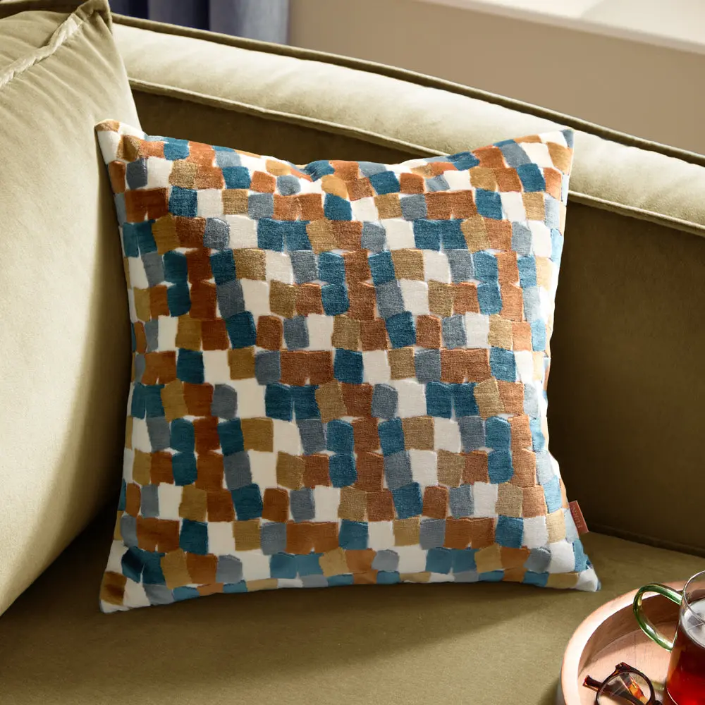 Metro Blocks Velvet Jacquard Cushion Ginger 1