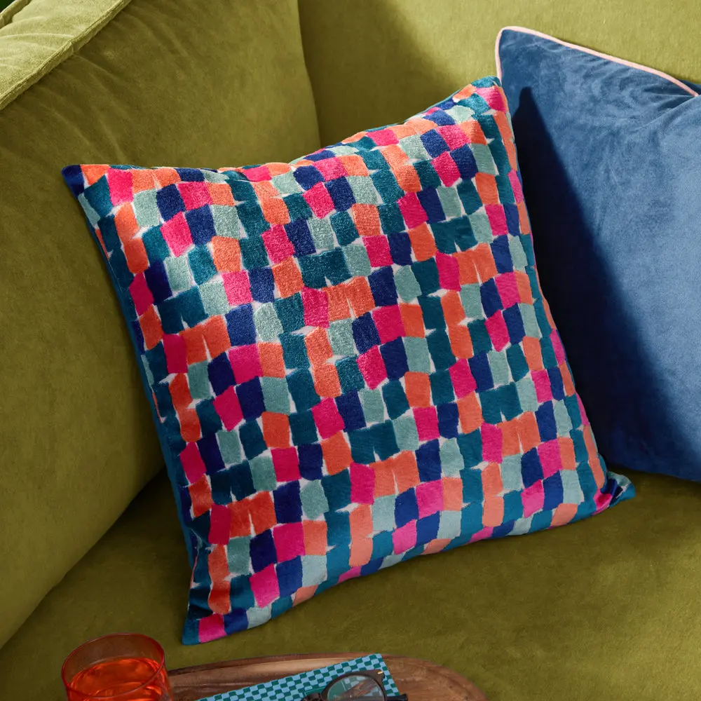 Metro Blocks Velvet Jacquard Cushion Multicolour 1