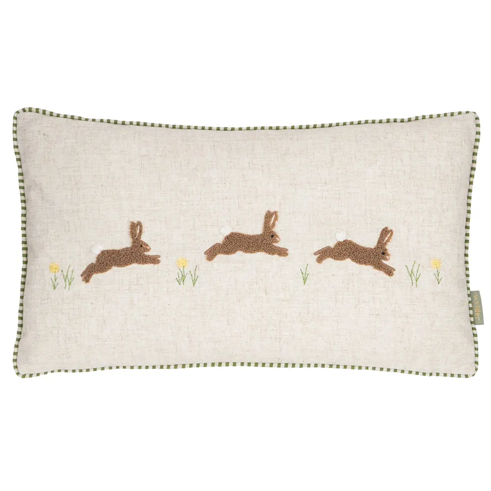 Ramble Hares Tufted Cushion Sage 1
