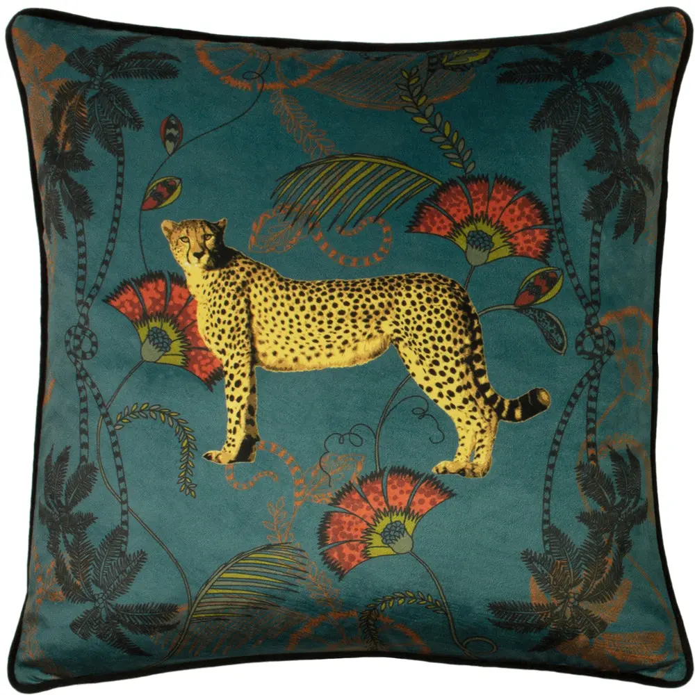 Tropica Cheetah Cushion Teal 1