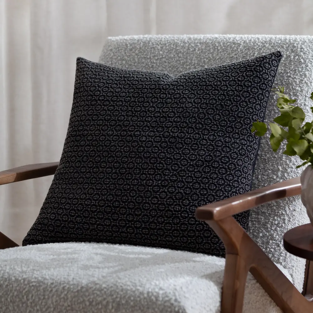 Tryfan Textured Cotton Cushion Black 1