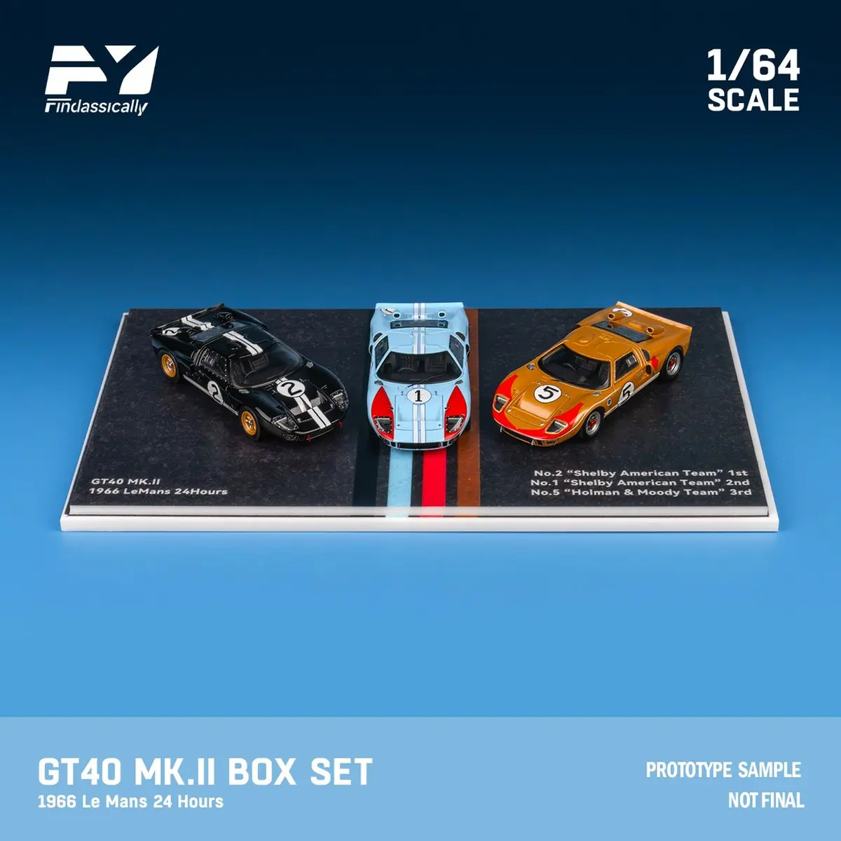 (Preorder) Findclassically 1/64 Ford Gt40 Mk.2 1966 Lemans 3 Cars Winners Set Limited To 200 Sets 1