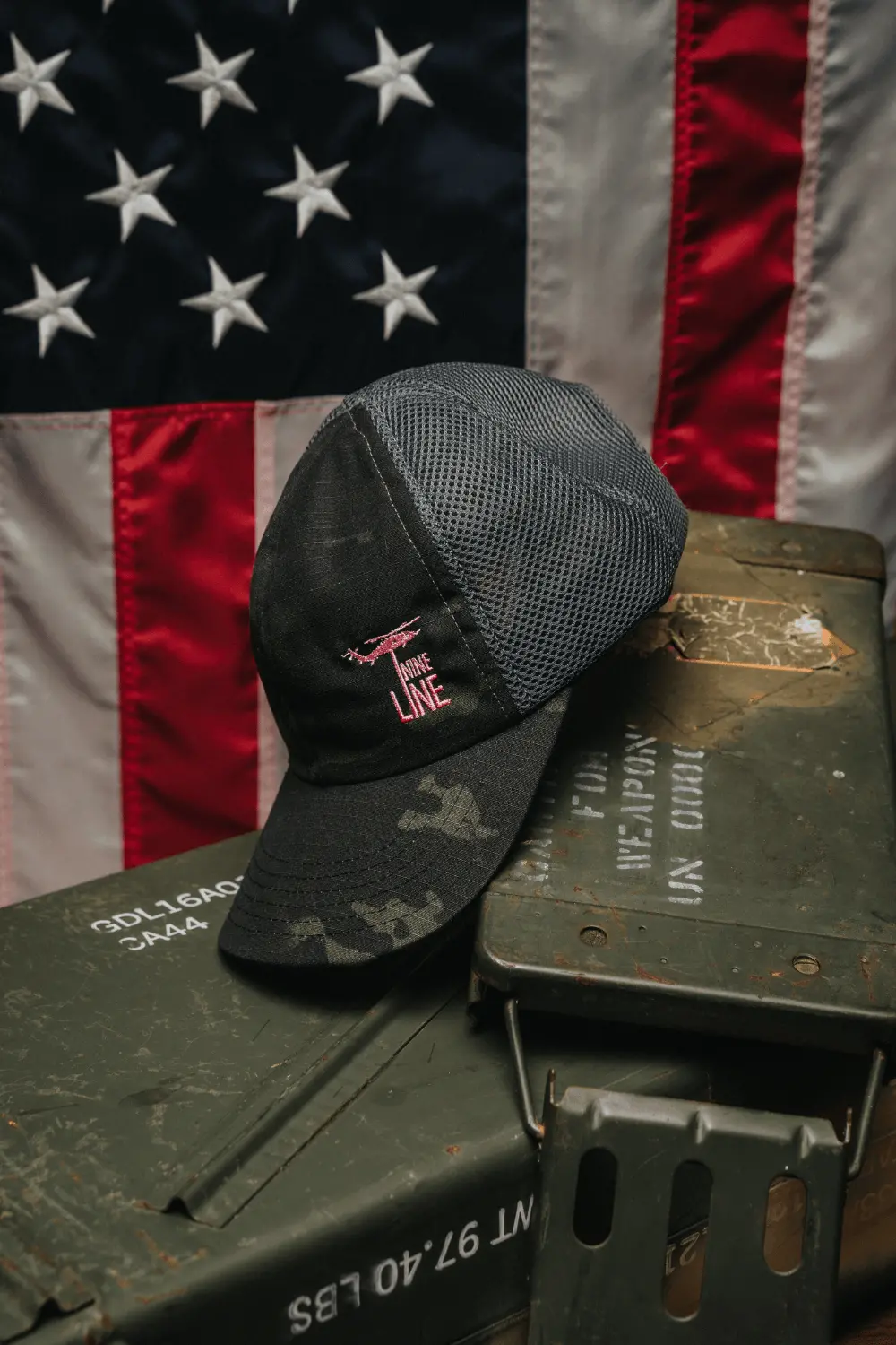 American Made Mesh Back Dark Multicam Hat Pink Dropline 1